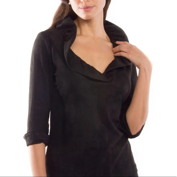 Gretchen Scott Designs Tops - Gretchen Scott suede ruffleneck top NWT